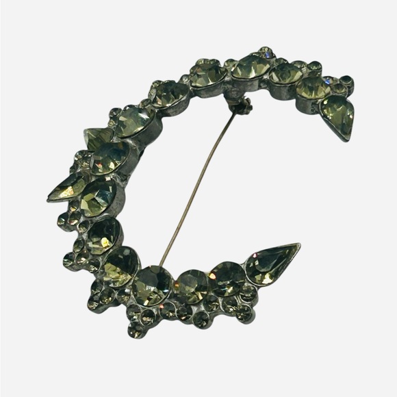Rare H. Pomerantz Crescent Moon Black Diamond Rhinestone Brooch - Picture 3 of 9